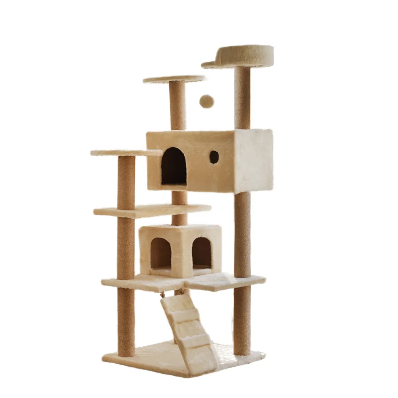 Modern Beige Cat Climber Wholesale Simple Cat Tree Furniture Sisal Scratching Post Cat Plush House Furniture Stocked Feature