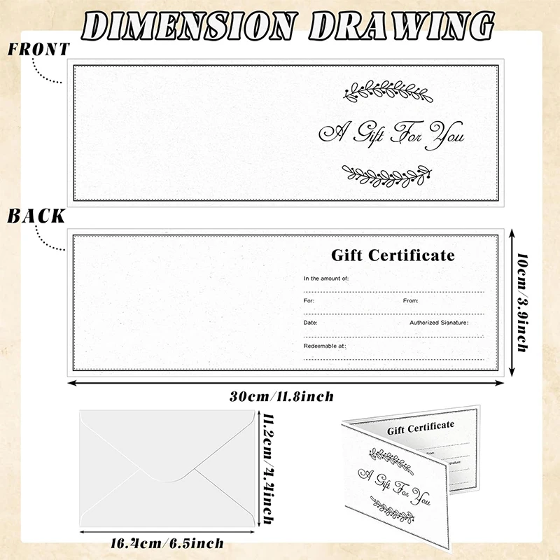 Wholesale  Business Kraft Blank Gift Certificate Cards with 50 Pcs Envelopes a Gift for You
