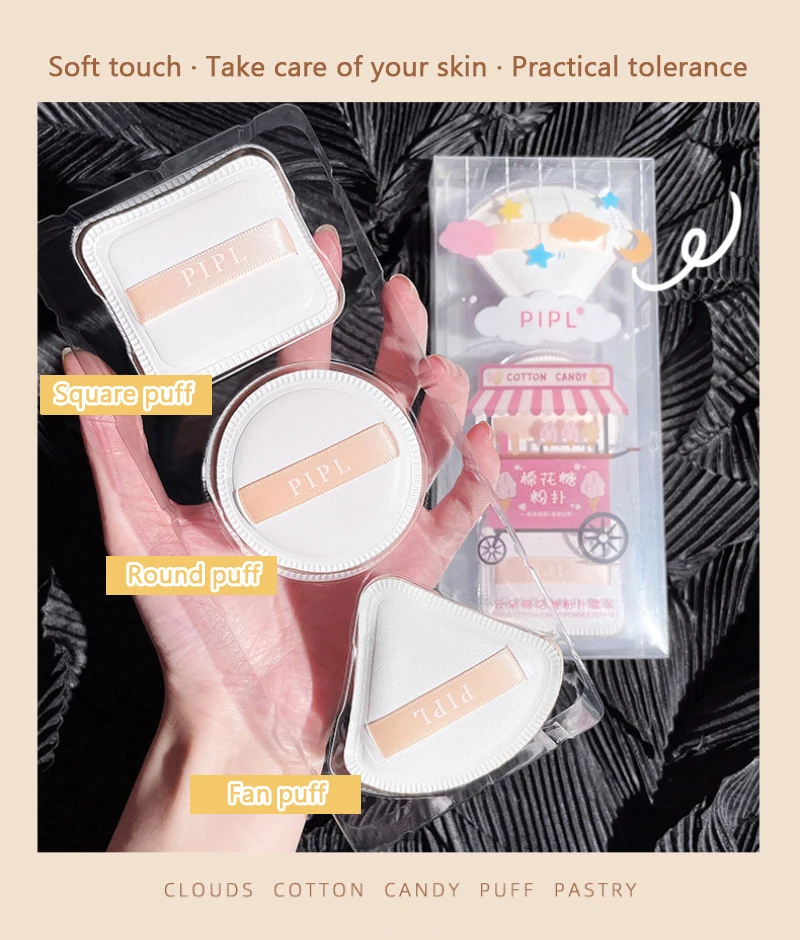 3Pcs/Bag Cotton Candy Clean Sponge Makeup Super Soft Foundation  Makeup Sponge Shapes Wet And Dry Air Cushion Puff Cosmetics