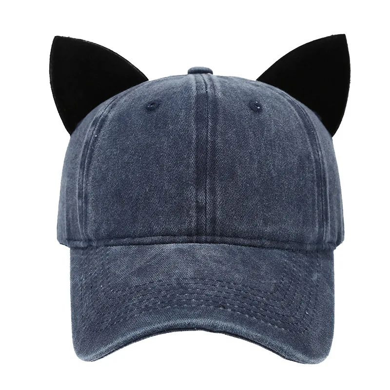 Wholesale New Style 100% cotton washed cat hat Baseball Cap hat with ears