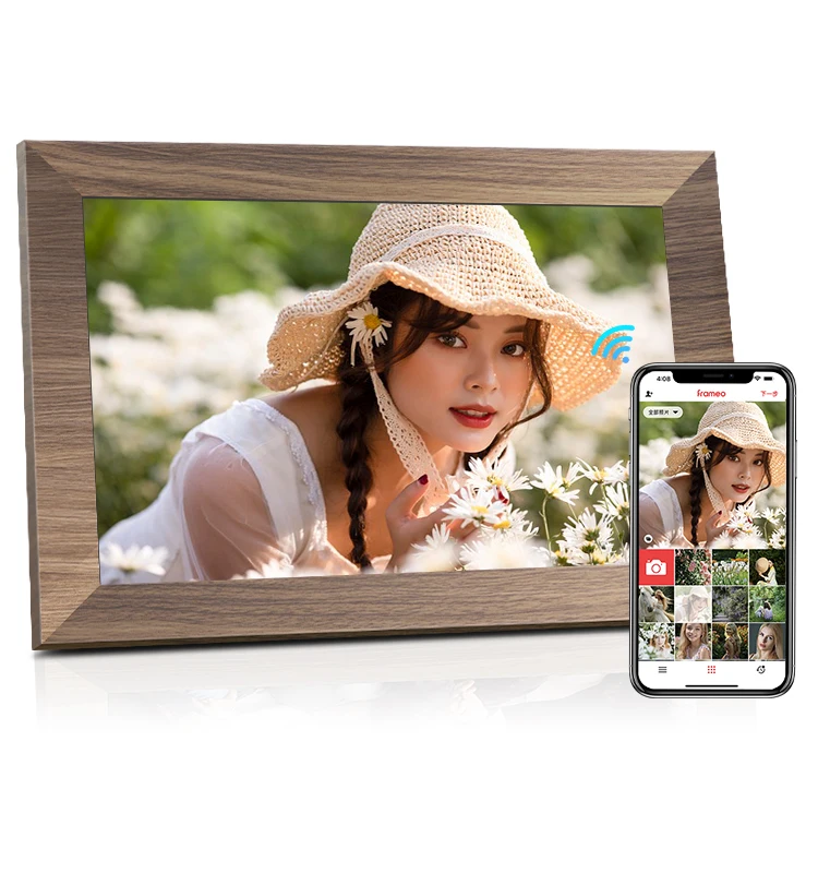 10 .1 дюймов HD 1280*800 Android WiFi Built-in16GB/32 ГБ деревянная цифровая фото и видео рамка через бесплатное приложение Frameo