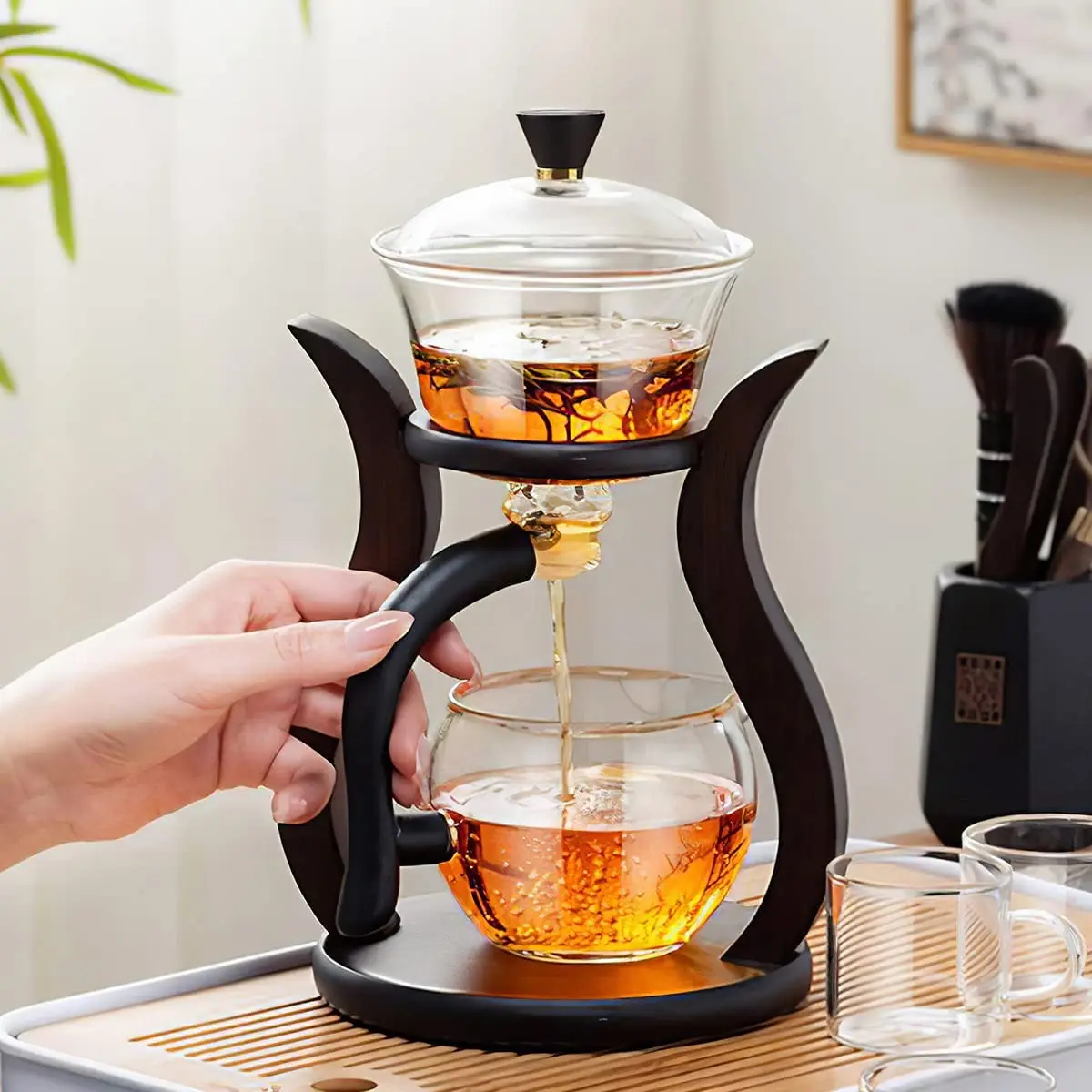 Wholesale Glass Teapot Set Automatic Lazy Tea Set With Magnetic Tea Infuser  Kungfu Heat-Resistant Teapot Set
