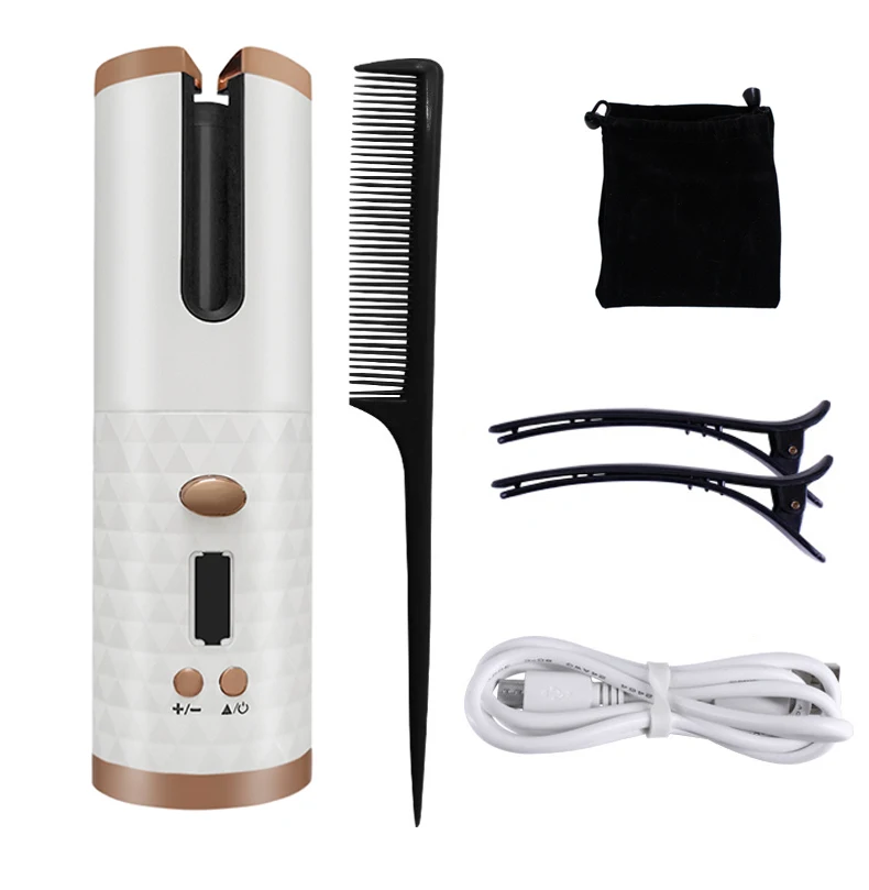 Ceramic Auto Hair Curl USB Rechargeable Portable Wireless Hair Spin Curler Automatic Cordless Curling Iron