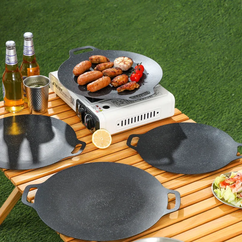 Korean Good Quality Hot Selling Cast Iron Pizza Pan Wholesale Cooking Restaurant Nonstick Metal Bbq Plate Black Frying Pans