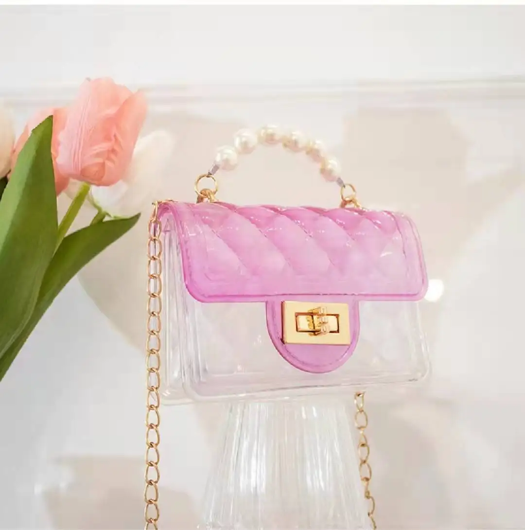 2022 Spring Summer Colorful Small Jelly Girls Sling Chain Hand Bags Mini shoulder  Pvc Kid Bag Purses