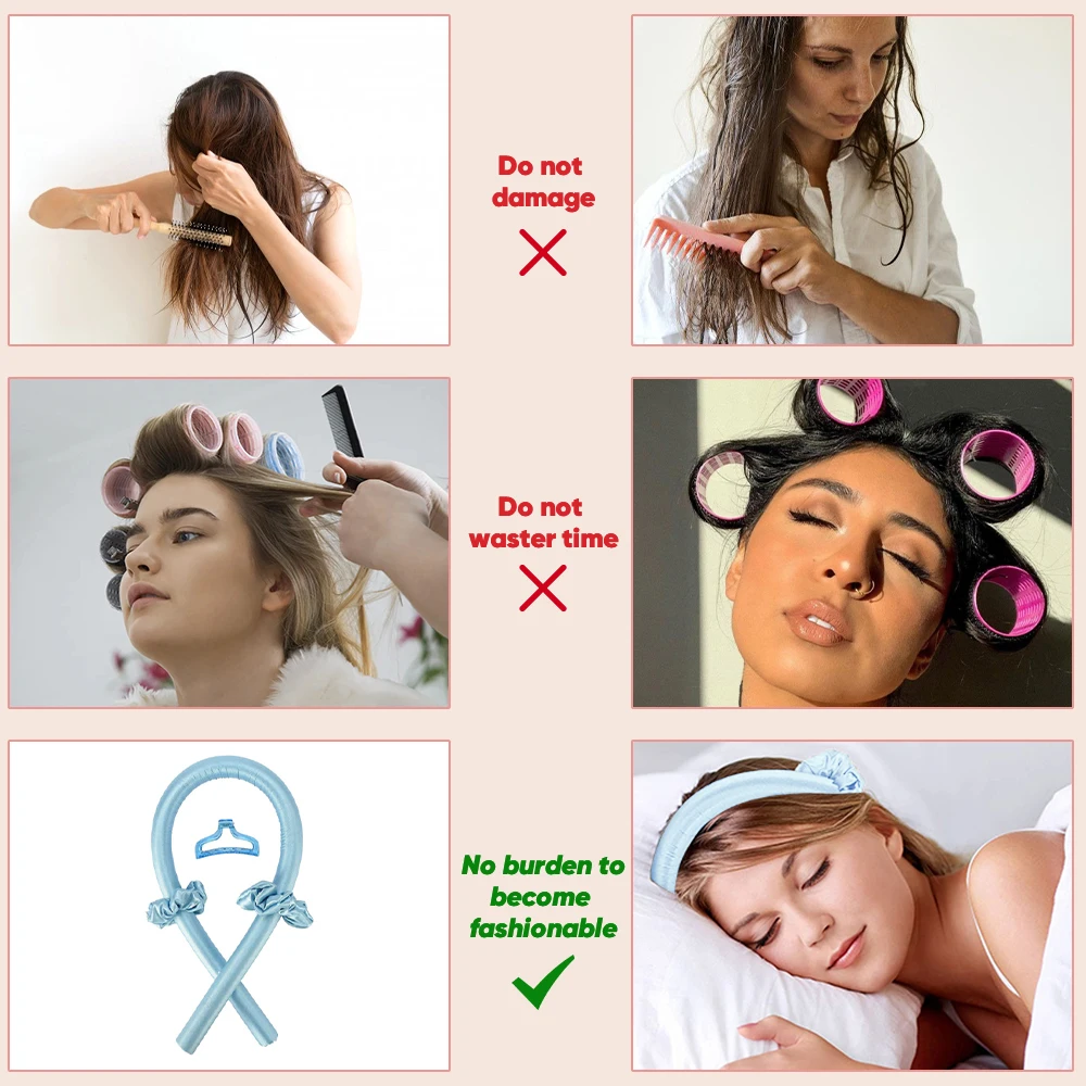 No Heat Hair Curlers Ribbon Hair Rollers Sleeping Soft Curl Bar Wave Formers DIY Hair Styling Tool