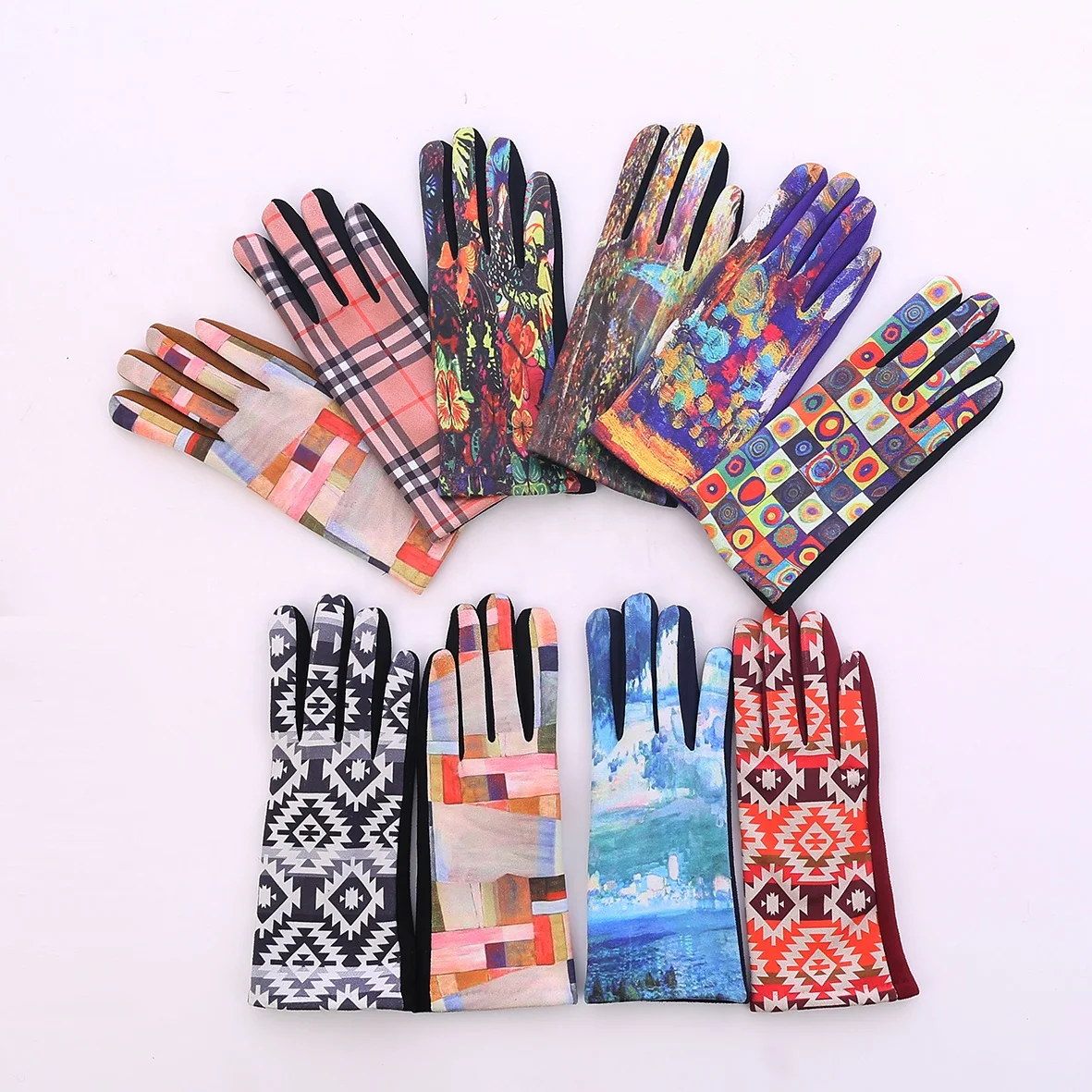 Customize Word Famous Painting Print Gloves Women Fashion Winter Gloves