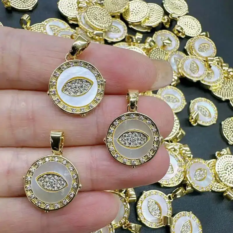 CH-HDP1613 Turkish Plated CZ Heart Shell Charm,Beauty Gold Plated Cubic Zircon Shell Pendant,Necklace Jewelry Making Accessories