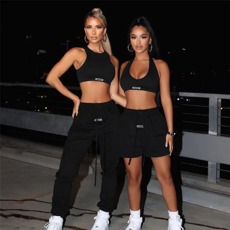 Hot Street Gym Workout Women Halter Tracksuits Jogger 2 Piece Casual Trousers Suit Fitness Yoga Set