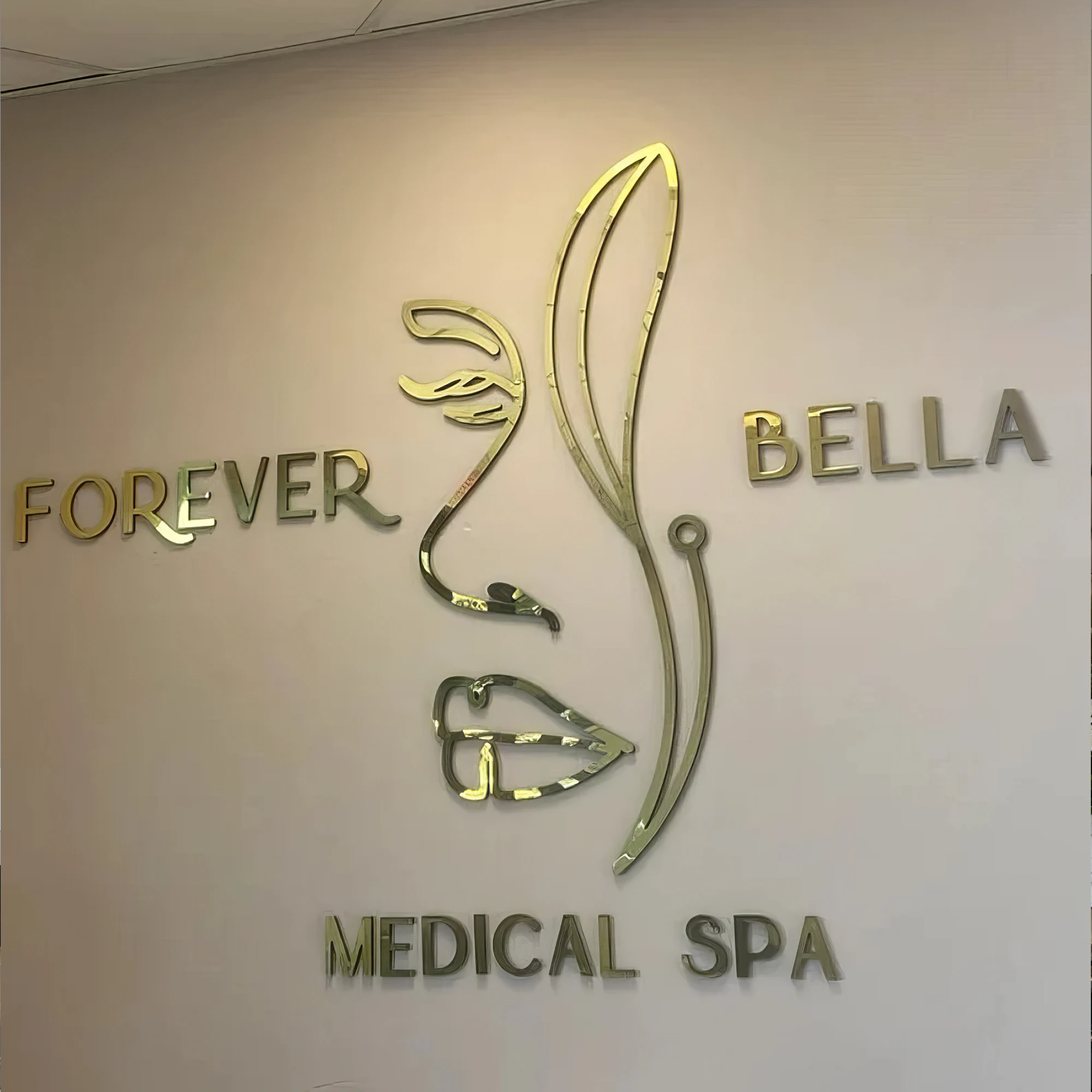 Custom Laser Cut, Sign with Raised 3D Design, Business Letter, Eye Doctor Lobby Signage, Reception Logo, Brushed Metal Logo