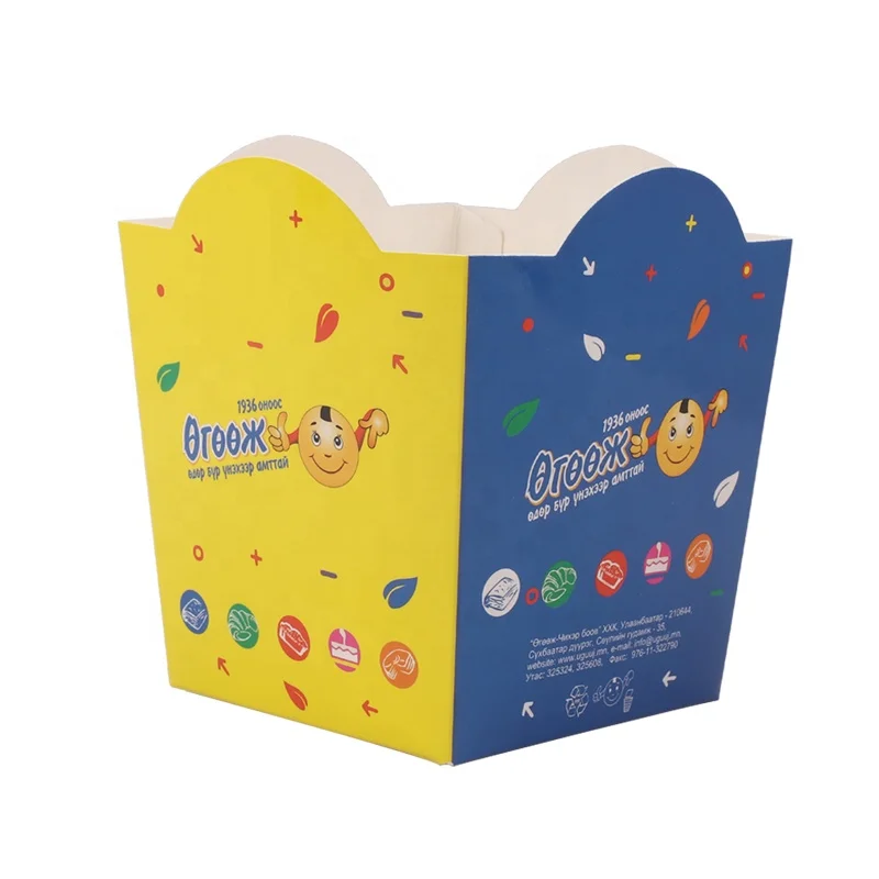 Full Color Printed Eco-Friendly Food Grade Paper Cake Cup UV Foil Protected Snack Packing Box for Cookies and Hamburgers