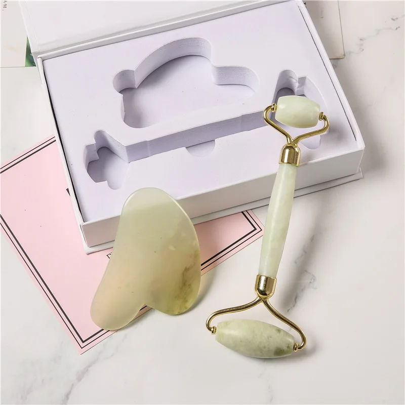 Custom Logo Magnetic Cardboard Natural Jade Roller Massage Rose Quartz Face Jade Roller Gua Sha Set Packaging Paper Box