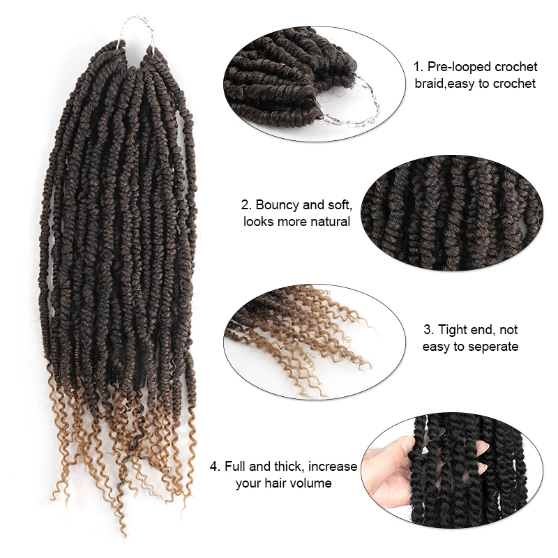 Passion Twist Hair 18inch Pre-Twisted Pre-Looped  Synthetic Crochet Hair Braids Braiding Hair Extension