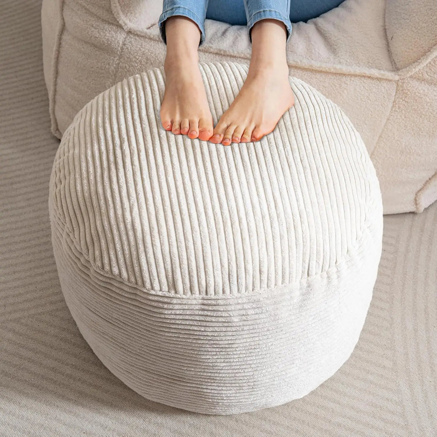 Furry and Fluffy Pouf Foot Stool Storage Ottoman with Shredded Foam Filling