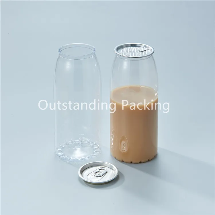 Eco-friendly high quality  350ml clear cans plastic pet bottle  For drinking milk tea water or coffee
