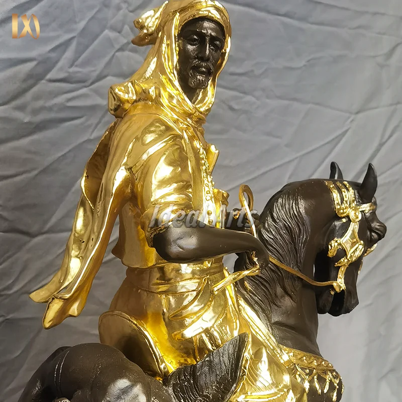 Home Decor Small Bronze Arab Warrior Hunter Riding His Horse Sculpture for Sale