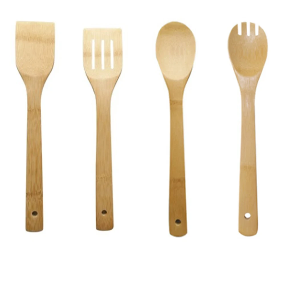WanuoCraft  Eco-friendly 4 Piece Bamboo Kitchen Utensil  Wooden Cooking Spoons Spatulas Set