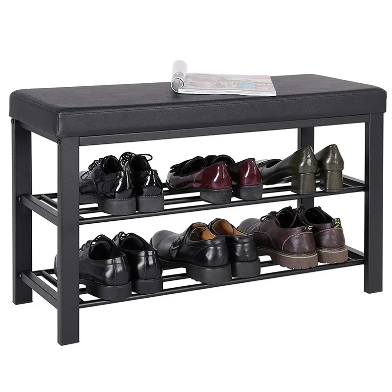 Customized Modern PVC Leather Metal Folding Bench Shoe rack for Living Room