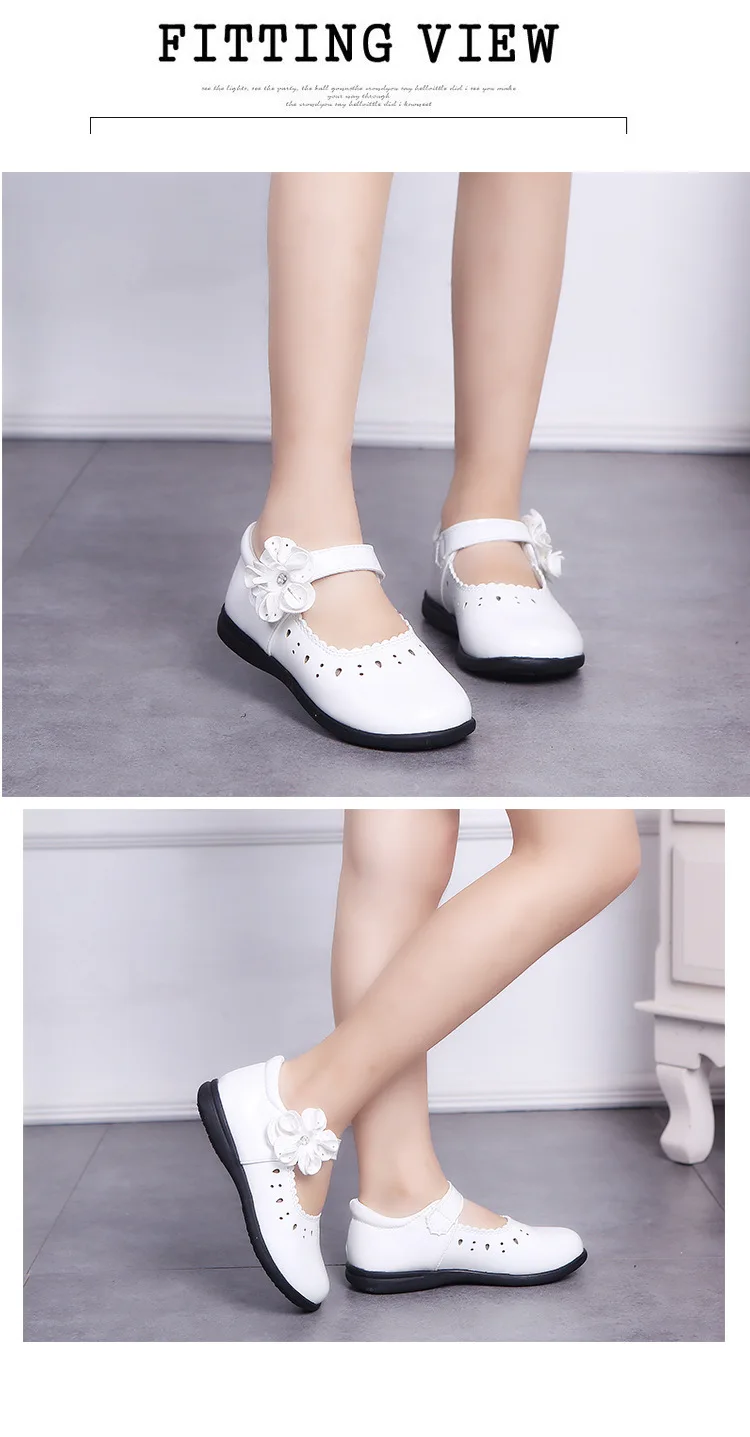 Flower decorated girls  mary jane shoes breathable big kids princess shoes girls school shoes