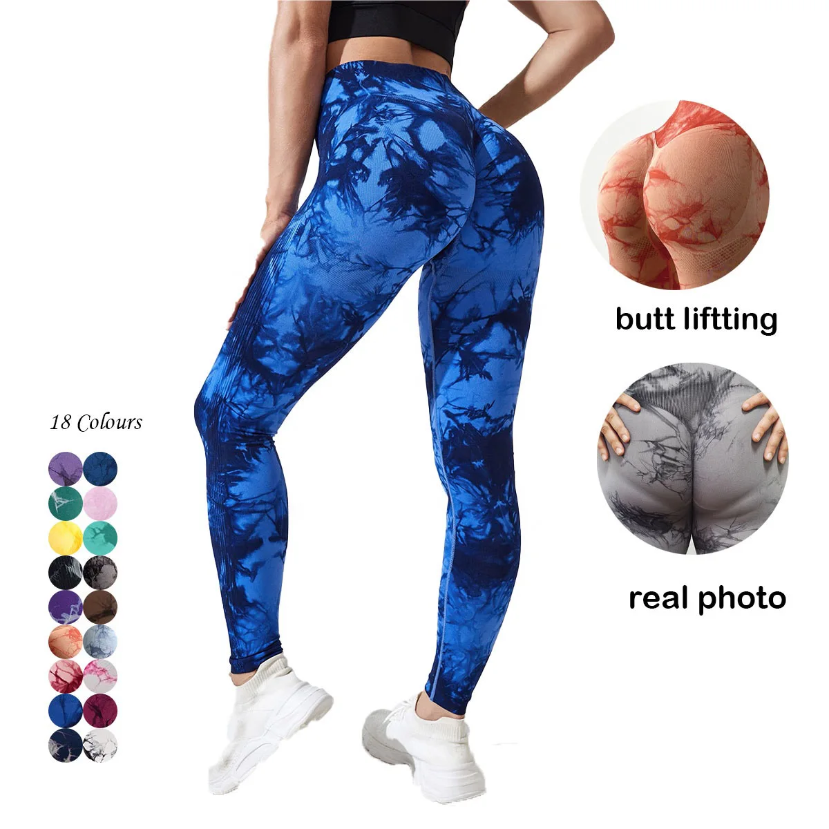 Custom Printed Logo Women Tie Dye Leggings Compression High Waist Workout Fitness Plus Size Active Wear Yoga Leggings For Women