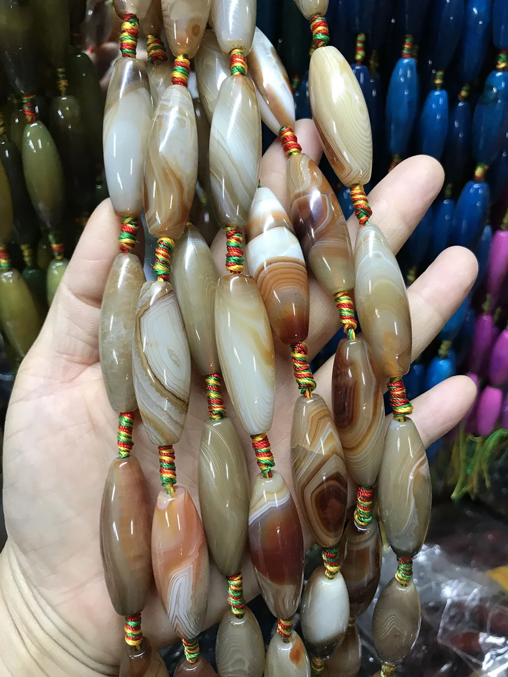 14x40mm DIY Jewelry Making Material Natural Stripe Agate Long Barrel DZI Loose Beads