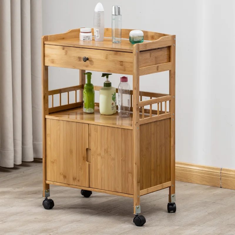 Rack Tool Car Three Layer Hair Salon Locker Solid Beauty Table Drawer Bamboo Trolley Storage Cart