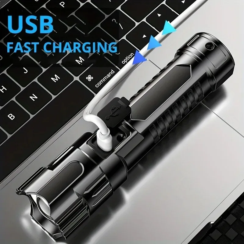 Светодиодный Телескопический фонарик с сильным светом USB-зарядка компактный портативный сфокусированный большой диапазон бытовой