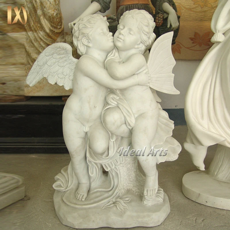 Factory Direct Hand Carving Natural Marble Cupid Beautiful Nude Little Angel Figure Statue