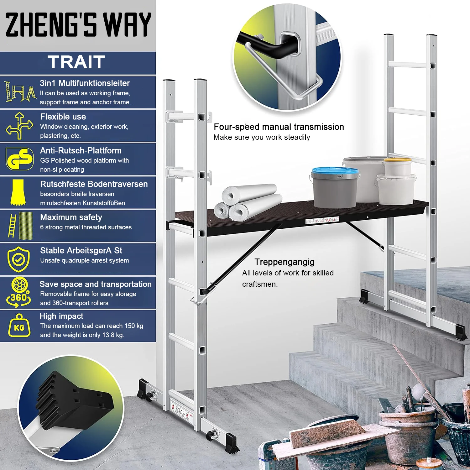 Collapsible Scaffolding Aluminium Ladder Beam Strong Safety Detachable 2x6 Steps Ladder & Scaffolding Parts