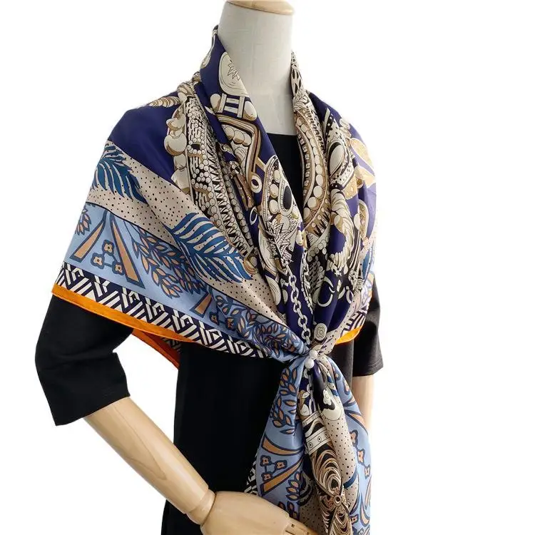 Excellent Scarf Custom Print Custom Logo Design Silk Scarf Digital Printed Twill Scarf Natural Silk