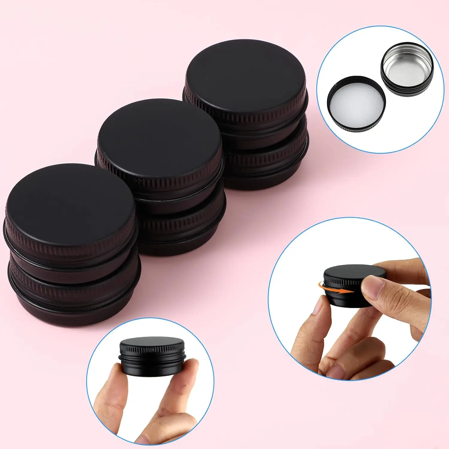 Custom Matte Black Round Skincare Container Empty Screw Metal Box Cosmetic Packaging Storage Balm Tin Aluminum Jar