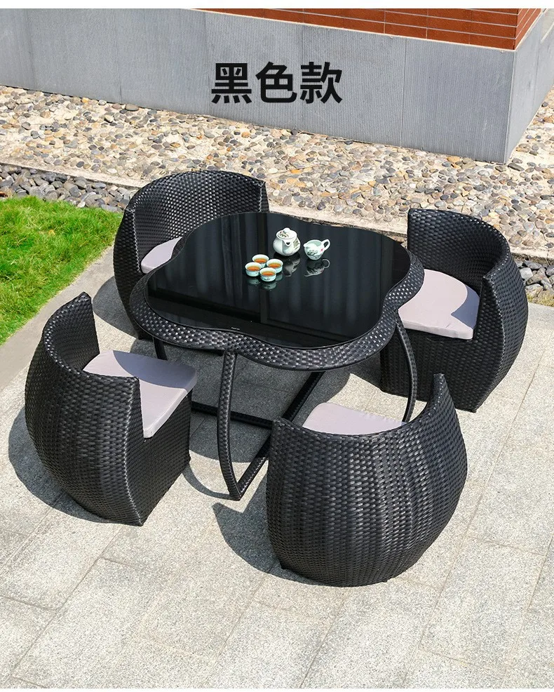 HANYEE Outdoor Dining Table Chair Set Contemporary Design Aluminum Rattan Wicker Furniture Garden Apartment Living Room Sofa PE