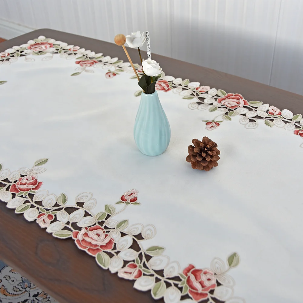 Lufu Luxury embroidered  table runner macramee table runner and placemats polyester rose embroidery tablecloth and table runner