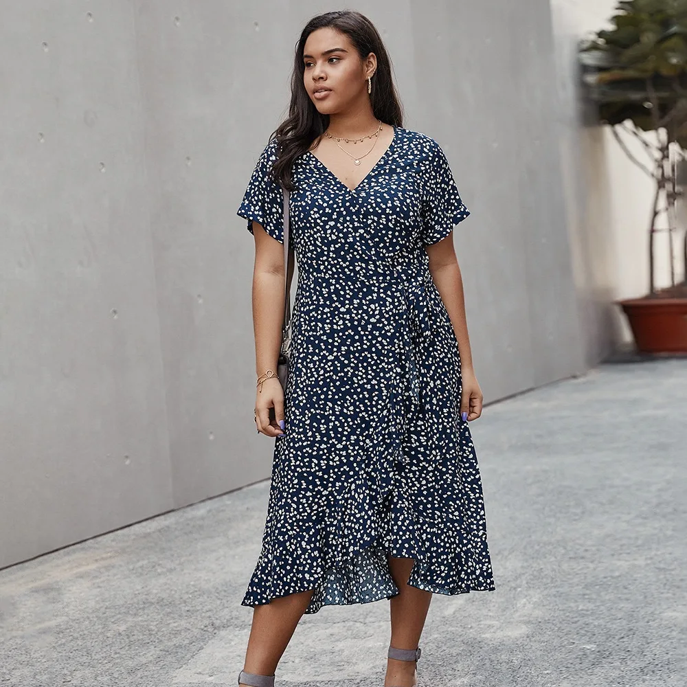 
2020 Summer Dresses Plus Size Ruffled Small Floral Casual Long Dresses 