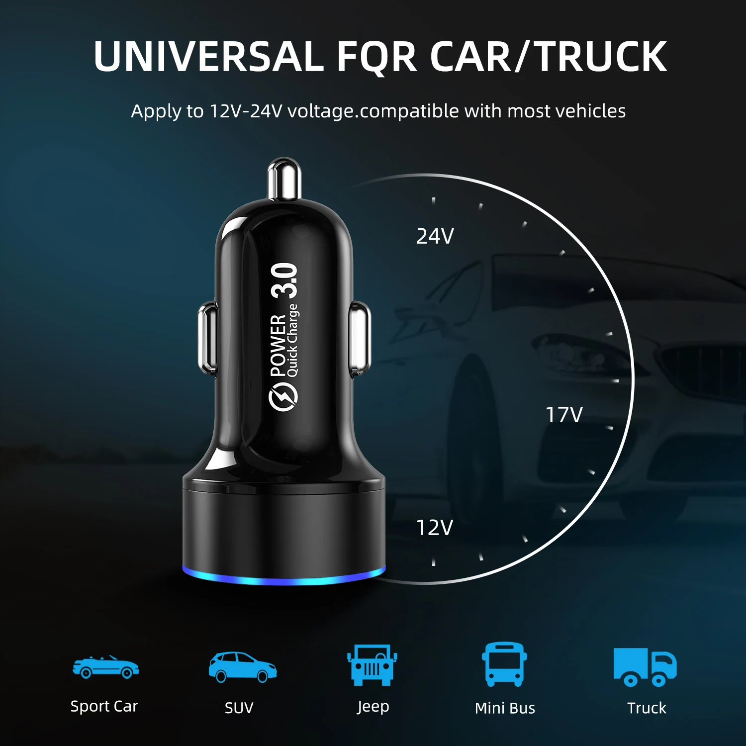 USLION OEM LOGO 36W USB+Type C Car Charger USB Car Charger QC3.0+PD 3.0 Fast Charger Mobile Phone Led Digital Display for iphone