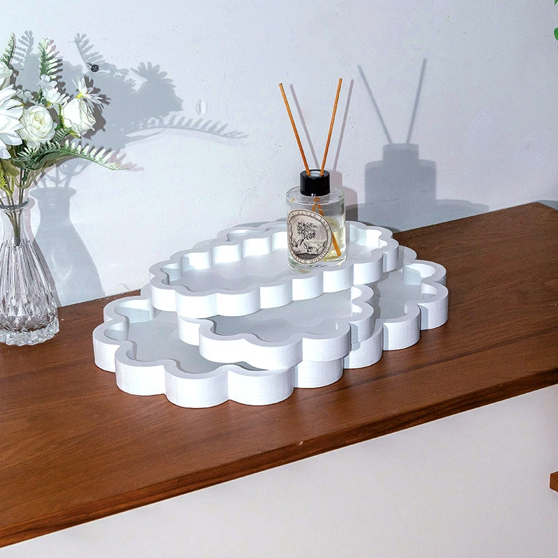 Home Decor Black and White Wooden Sarving 3pc/Set Tray Customized Wooden Scalloped Platter Tray