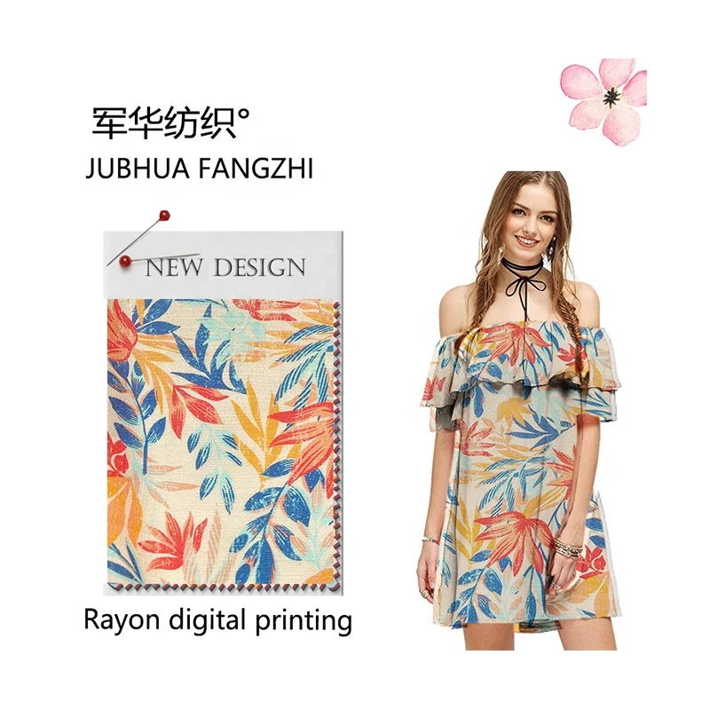 High quality rayon digital printed plant fashion dress fabric
