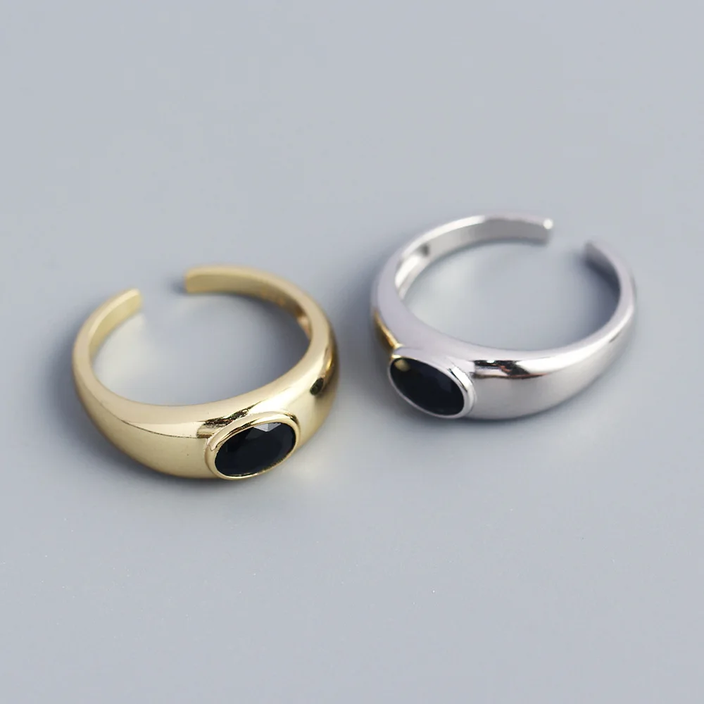 Rainbowking Light luxury s925 sterling silver ring geometric oval zirconia open ring ins metal cold wind fine jewelry ring