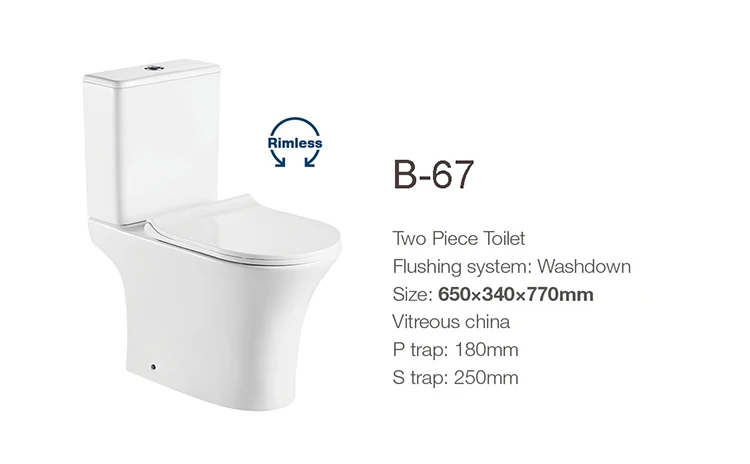BTO Euro-Standard Easy- cleaning bathroom Inodoro WC Rimless P-trap toilet water Closet Two Piece Ceramic Toilets bowl