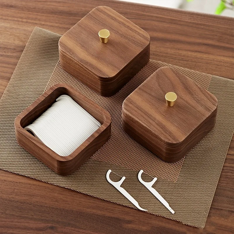 2024 Walnut toothpick stand Cotton swab storage box Toothpick dispenser box Mini wooden toothpick box