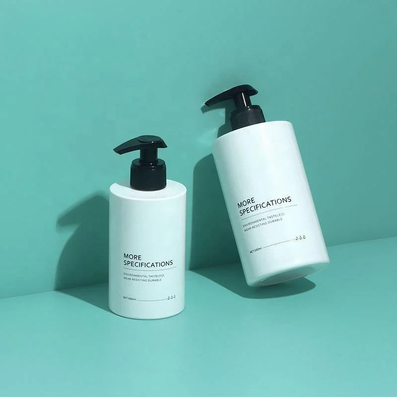 300ml 500ml  matte white cosmetic emulsion clear frosted PET plastic shampoo pump bottles with plastic lid