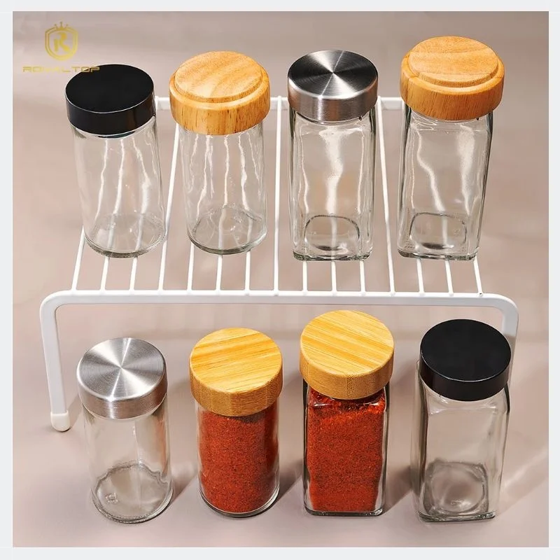 Kitchen Organizer BPA Free Storage Container Salt Shaker Pepper Chili Seasoning Square Bottles Glass Spice Jar Set With Shelf