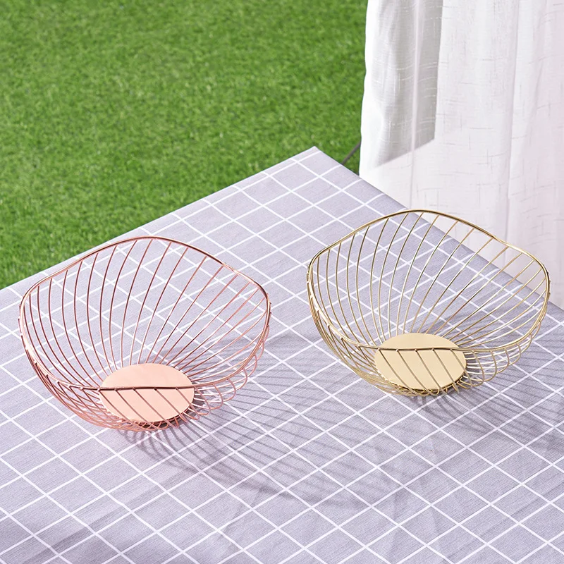 Wholesale Fashion Stackable Fruit Food Metal Baskets Rose Gold Wire Mesh Storage Basket