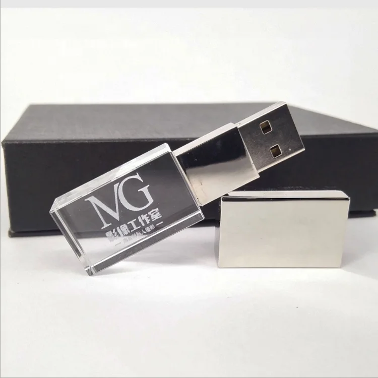 Best price custom logo LED rectangular crystal U disk 8gb 16gb 32gb  flash drive with light for business gift