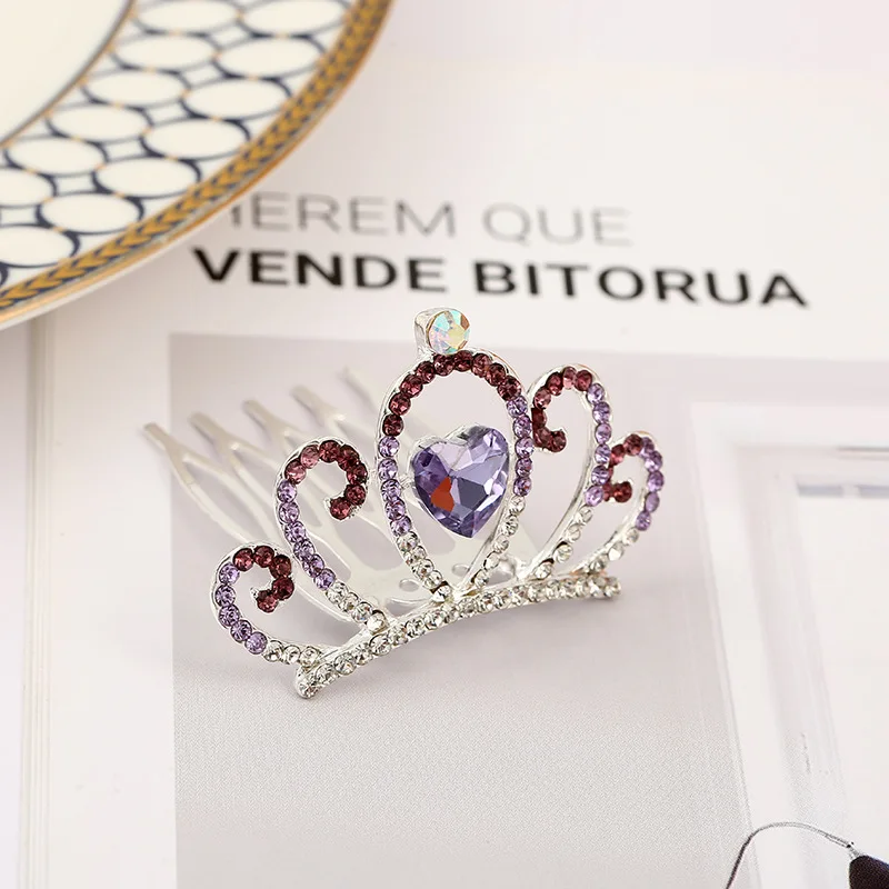 Girl crystal Love heart Children Birthday Performance crown Princess tiara with Comb Hair Headwear