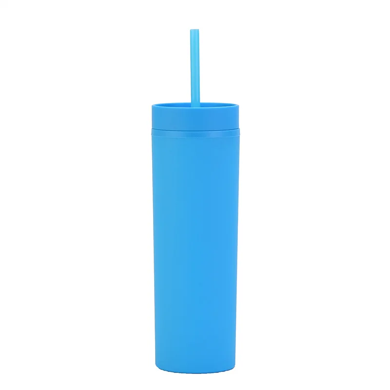 New 16oz Double Layer Skinny Tumbler Cups Reusable Bpa Free Plastic 450ml 16 oz Acrylic Straight Slim Straw Bottle Cup Wholesale