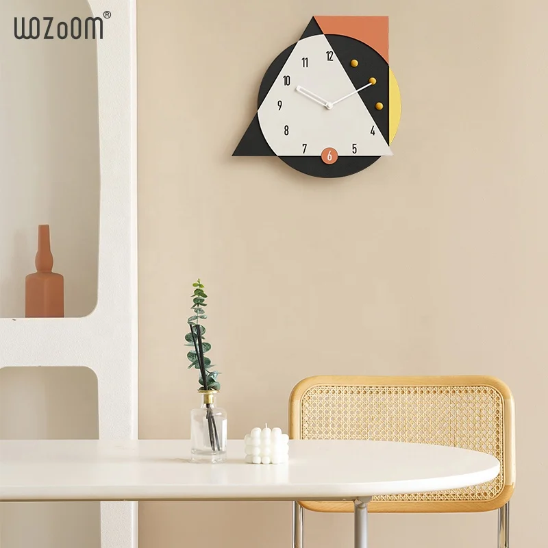 WOZOOM DIY Triangle Circle Art Wall Clock Living Room Bedroom Decor MDF Kids Wall Watches Clocks With Aluminium Hands For Sales