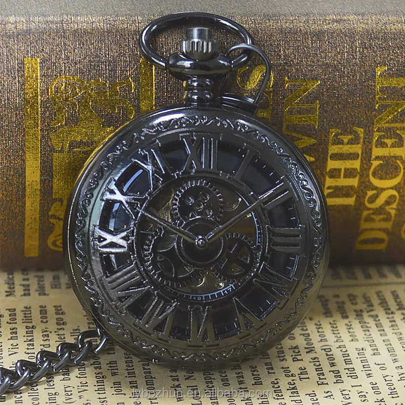 Time Gear Mechanical Watch Antique Hollow Roman Letter Flip Mechanical Pocket Watch