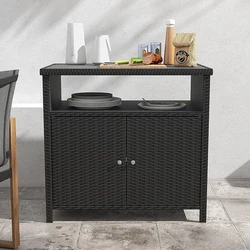 YASN Wicker Rattan Outdoor Storage Cabinet Outdoor Kitchen Storage Cabinet Shelf With Door