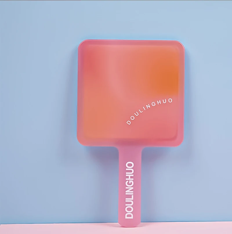Private Label Custom Logo Plastic Square Portable Handle Handheld Hand Held Makeup Mirrors